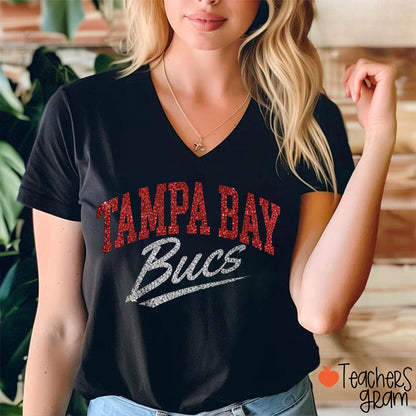 Personalized Mascot Retro Glitter Sport Fan V-Neck T-Shirt