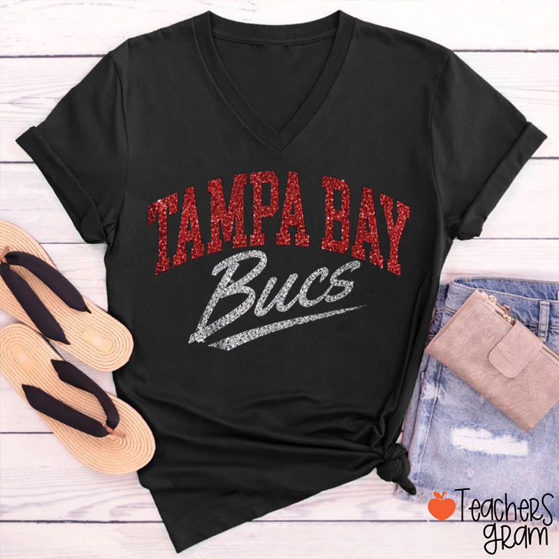 Personalized Mascot Retro Glitter Sport Fan V-Neck T-Shirt