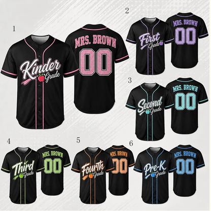 Personalized Grade Apple Graphic Teacher Baseball Jersey