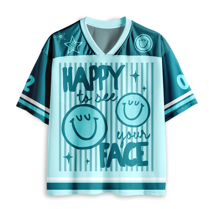 Personalized Name Two Sided Smile Face Striped Jersey Teacher T-Shirt