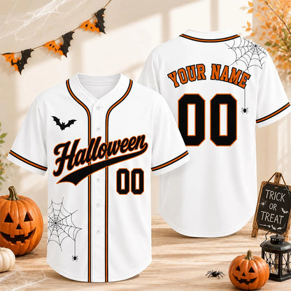 Personalized Name Number Retro Script Halloween Spider Web Baseball Jersey