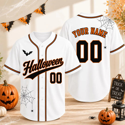 Personalized Name Number Retro Script Halloween Spider Web Baseball Jersey