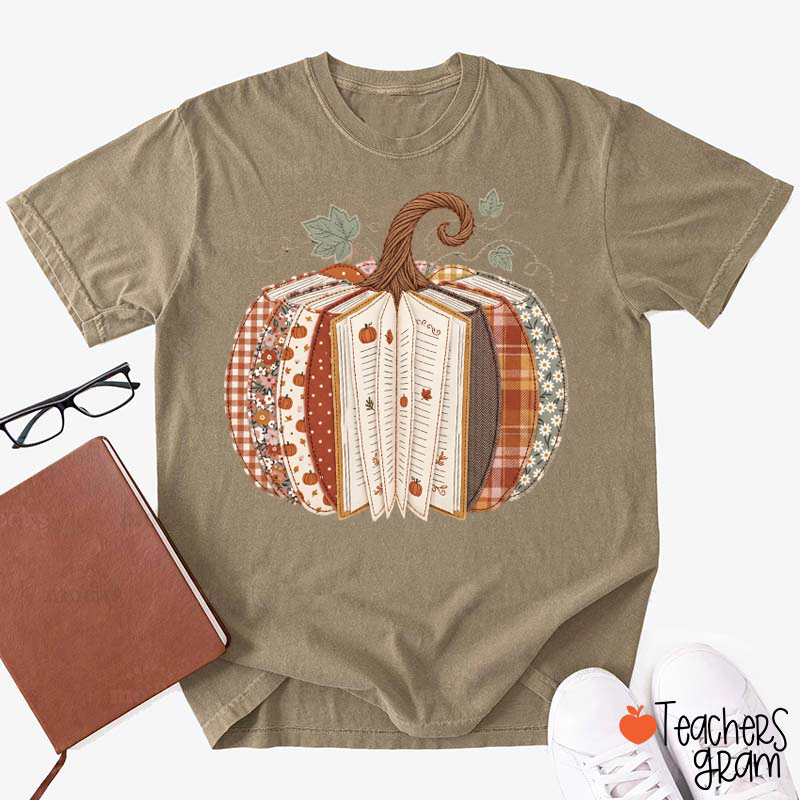 Fall Book Pumpkin Patchwork Autumn Teacher T-Shirt