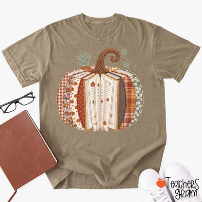 Fall Book Pumpkin Patchwork Autumn Teacher T-Shirt