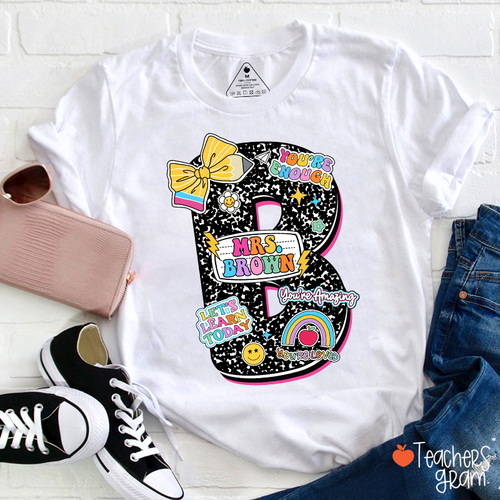 Personalized Notebook Style Letter Name Teacher T-Shirt