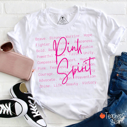 Pink Spirit Motivational Word Collage Graphic Teacher T-Shirt