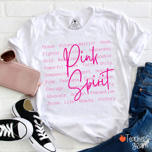 Pink Spirit Motivational Word Collage Graphic Teacher T-Shirt