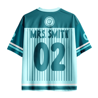 Personalized Name Two Sided Smile Face Striped Jersey Teacher T-Shirt