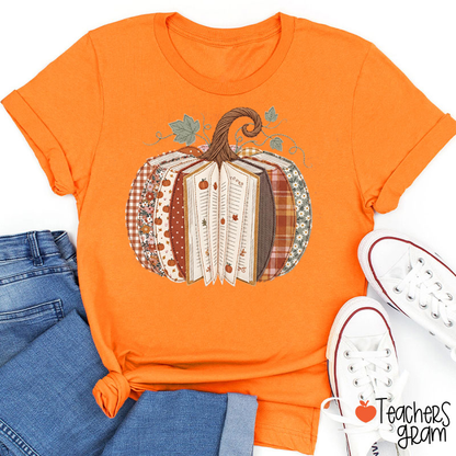 Fall Book Pumpkin Patchwork Autumn Teacher T-Shirt