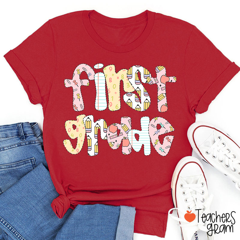 Personalized Grade Floral Pencil Notebook Teacher T-Shirt