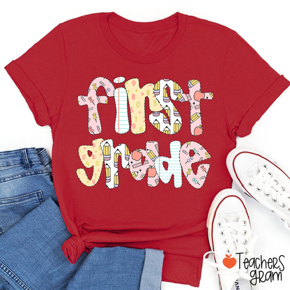 Personalized Grade Floral Pencil Notebook Teacher T-Shirt