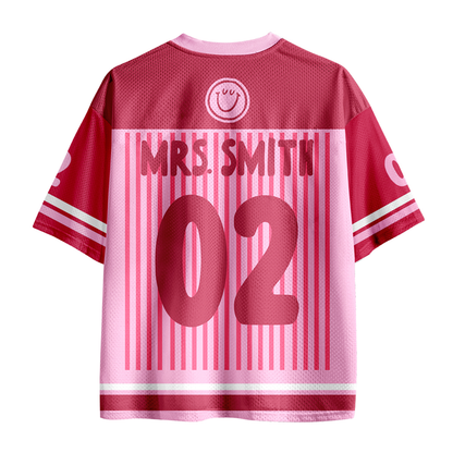 Personalized Name Two Sided Smile Face Striped Jersey Teacher T-Shirt