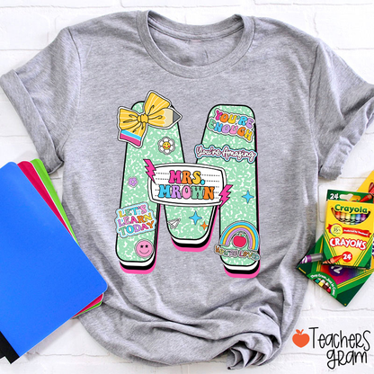 Personalized Notebook Style Letter Name Teacher T-Shirt
