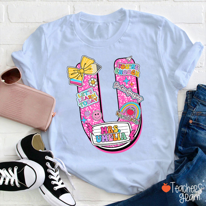 Personalized Notebook Style Letter Name Teacher T-Shirt