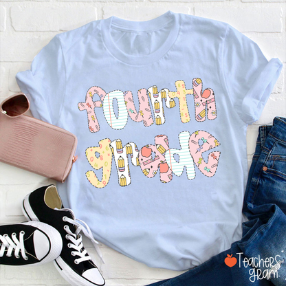 Personalized Grade Floral Pencil Notebook Teacher T-Shirt