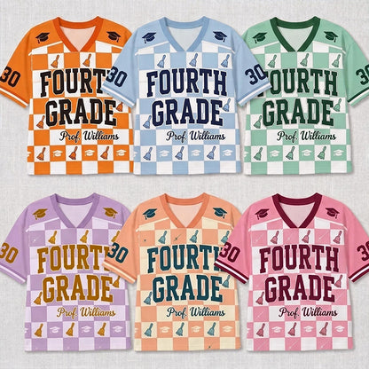 Personalized Grade Teacher Name And Number Checkered Teacher Mesh Jersey