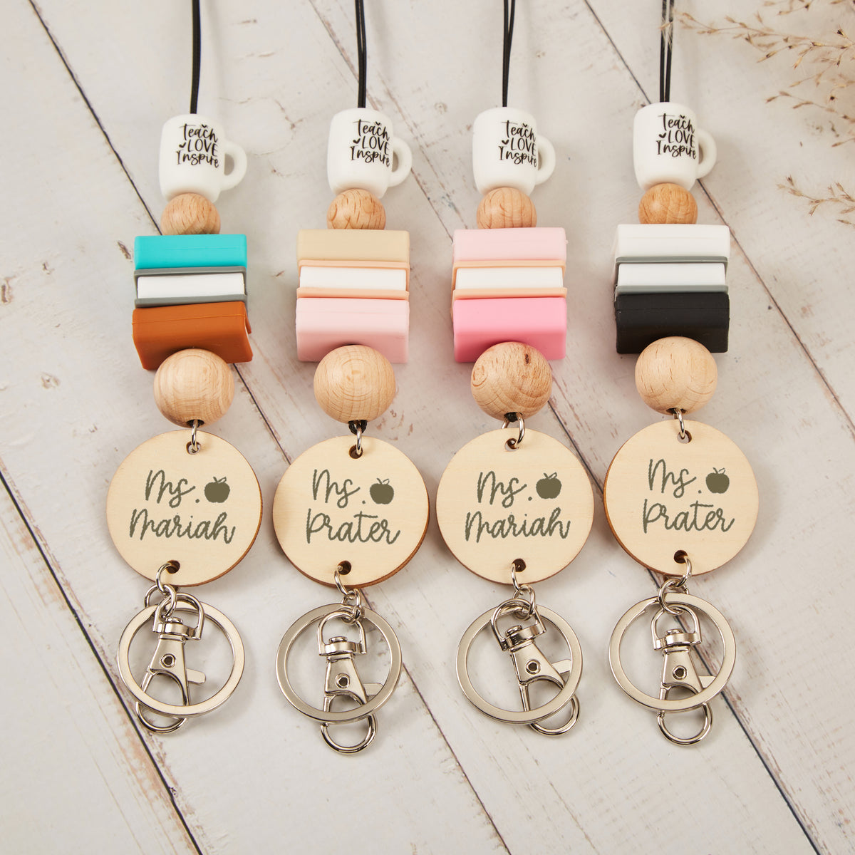 Personalized Teach Love Inspire Cup Book Teacher Lanyard