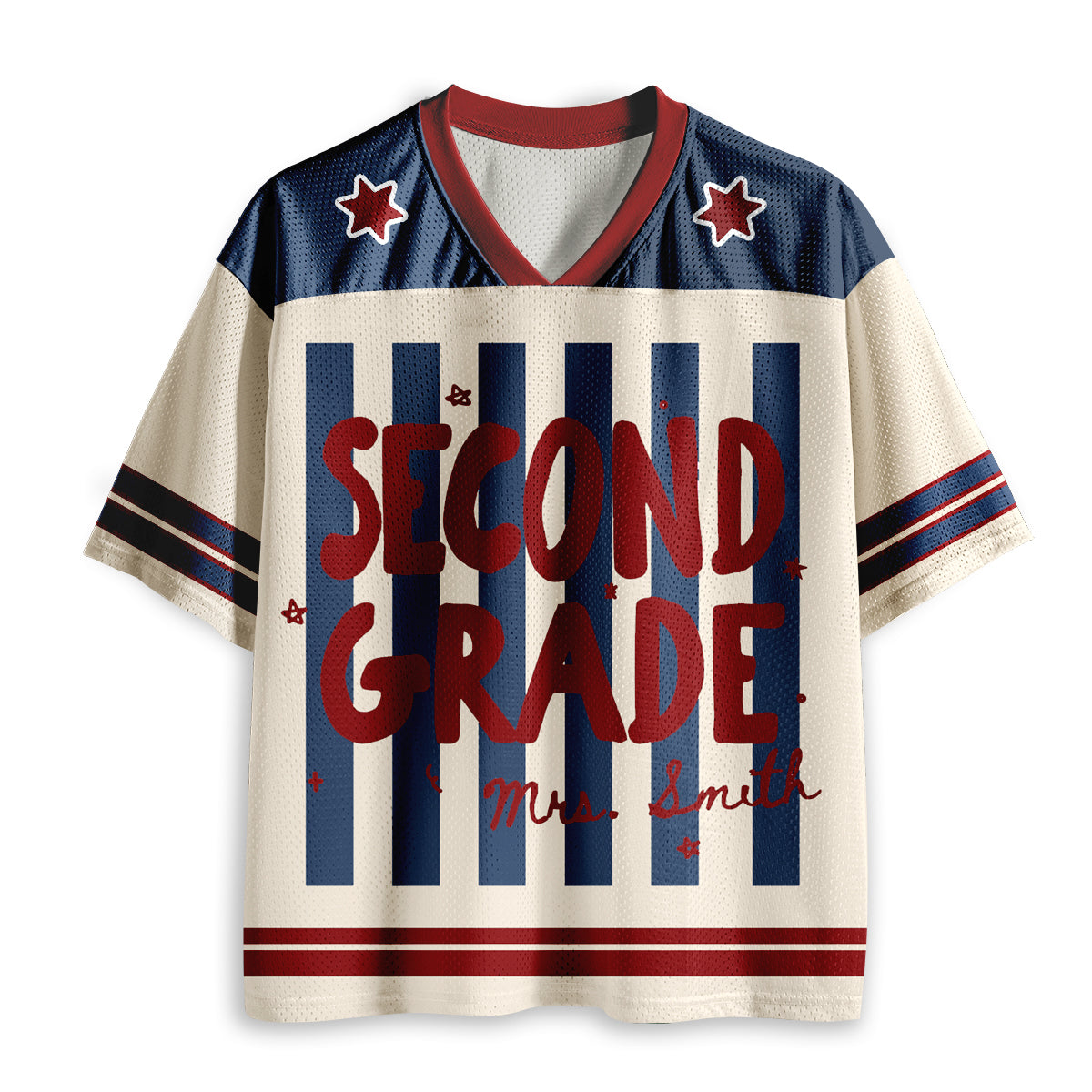 Personalized Grade And Name Preppy Stripes Teacher Mesh Jersey