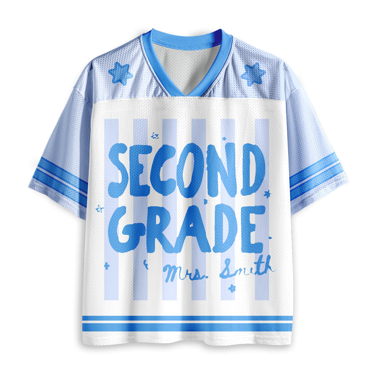Personalized Grade And Name Preppy Stripes Teacher Mesh Jersey