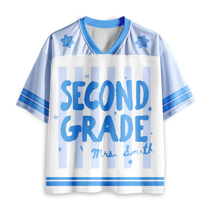 Personalized Grade And Name Preppy Stripes Teacher Mesh Jersey