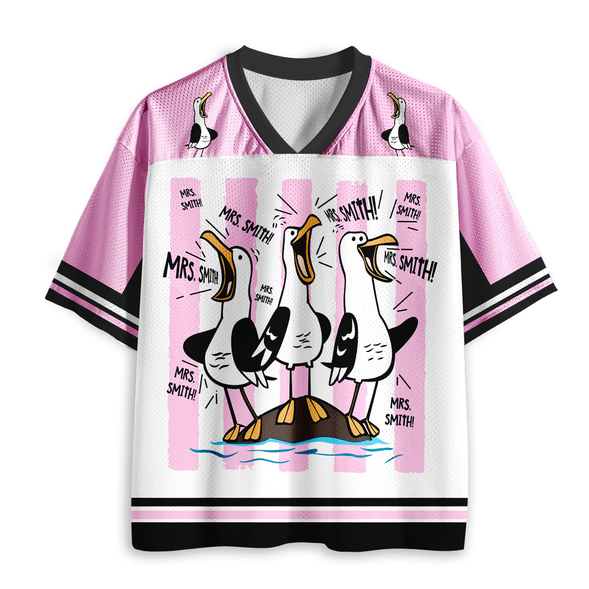 Personalized Pink Stripes Seagull Meme Teacher Mesh Jersey