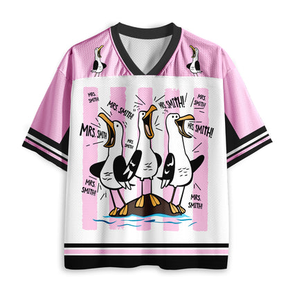 Personalized Pink Stripes Seagull Meme Teacher Mesh Jersey