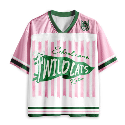 Personalized Mascot School Spirit Stripes Pennant Teacher Mesh Jersey