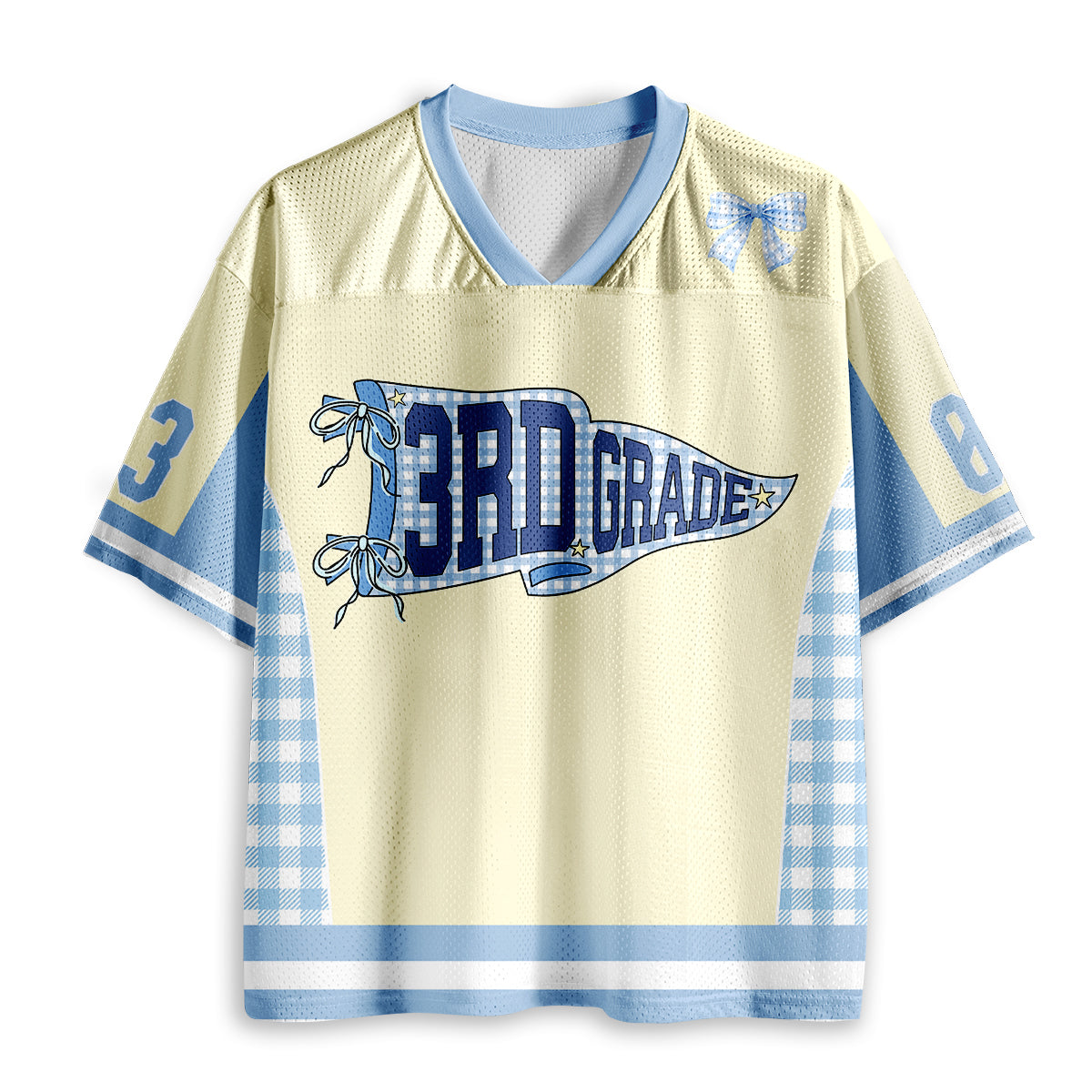 Personalized Grade And Name Gingham Pennant Teacher Mesh Jersey