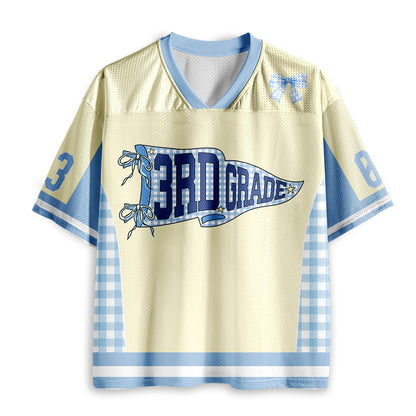 Personalized Grade And Name Gingham Pennant Teacher Mesh Jersey