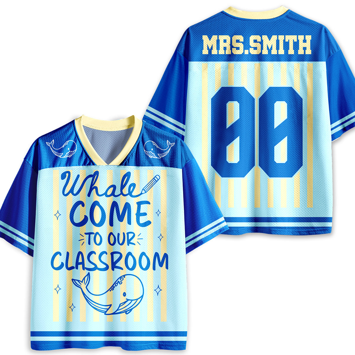 Personalized Animal Pun Striped Teacher Mesh Jersey