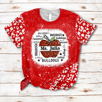Personalized Leopard Printed Apple Mascot Teacher Printed Super Soft T-Shirt