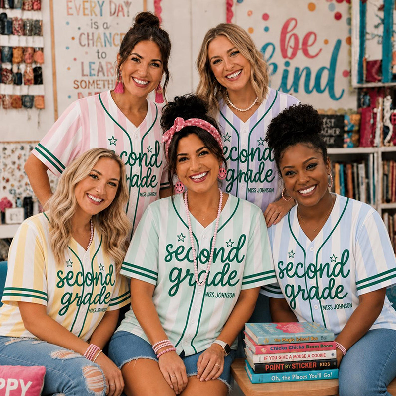 Personalized Grade And Name Striped Teacher Baseball Jersey
