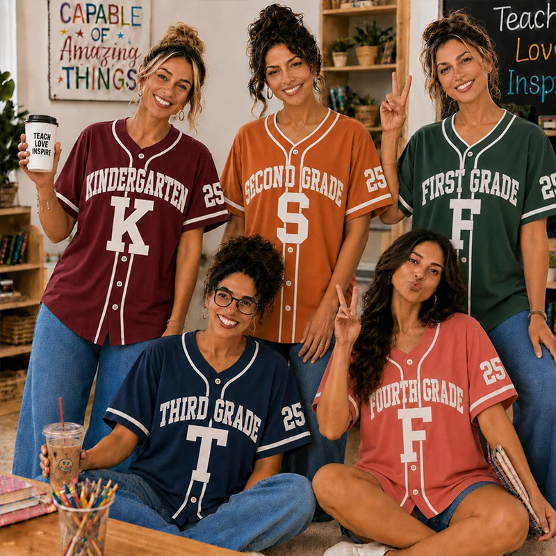 Personalized Grade Name And Number Vintage College Letter Teacher Baseball Jersey
