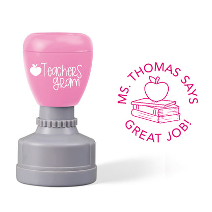 Personalized Name Great Job Book Apple Teacher Stamp