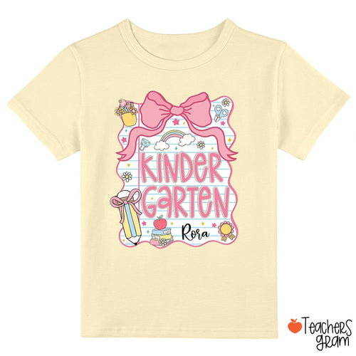 Personalized Name And Grade Pink Bow Notebook Paper Class T-Shirt