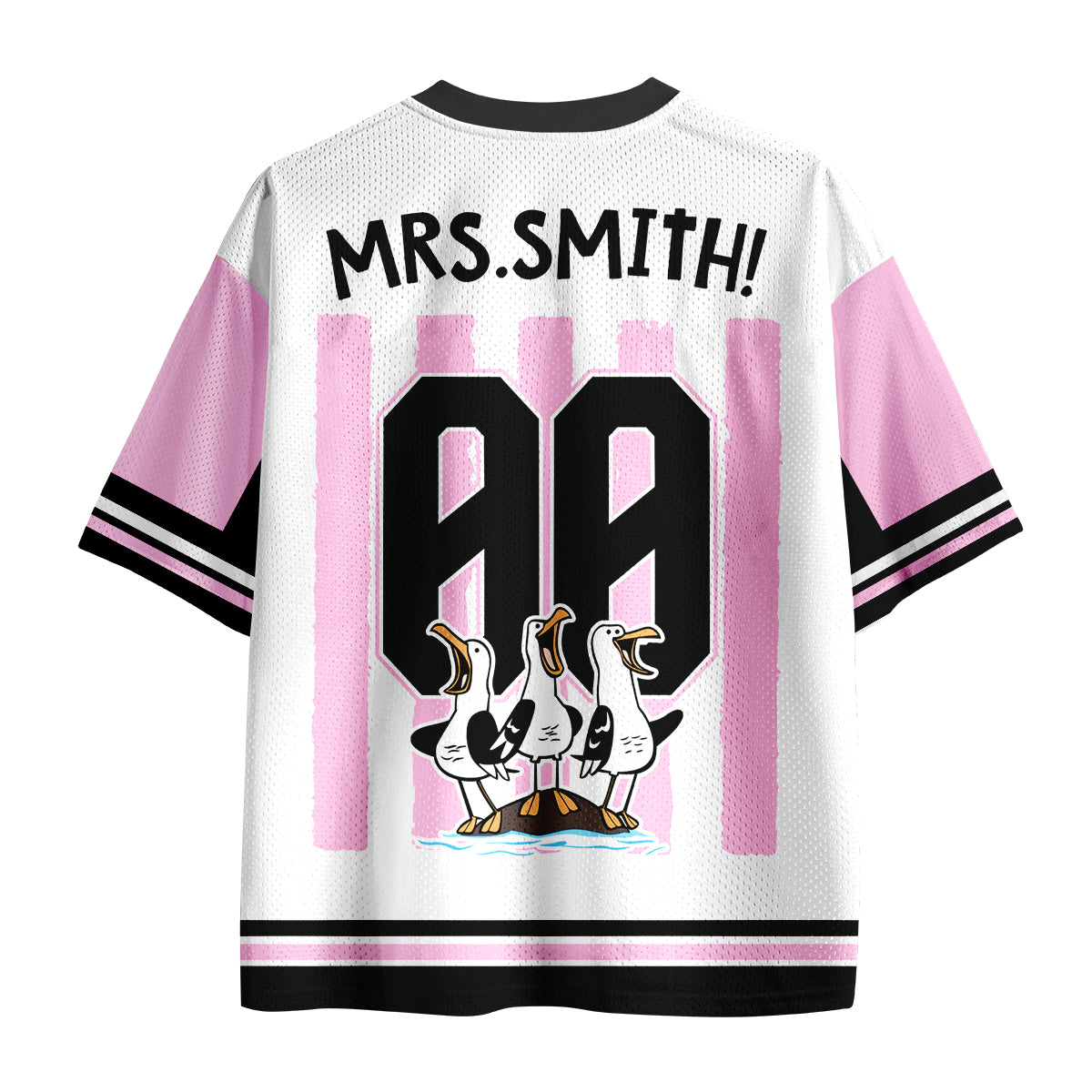 Personalized Pink Stripes Seagull Meme Teacher Mesh Jersey