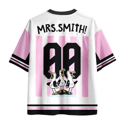 Personalized Pink Stripes Seagull Meme Teacher Mesh Jersey