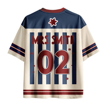 Personalized Grade And Name Preppy Stripes Teacher Mesh Jersey