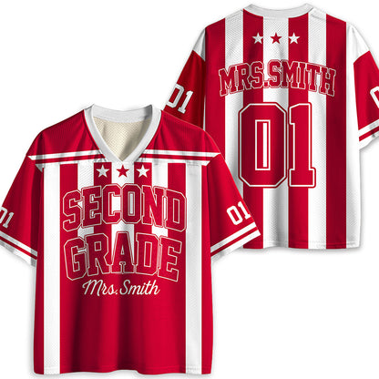 Personalized Grade Teacher Name And Number Vertical Striped Teacher Mesh Jersey