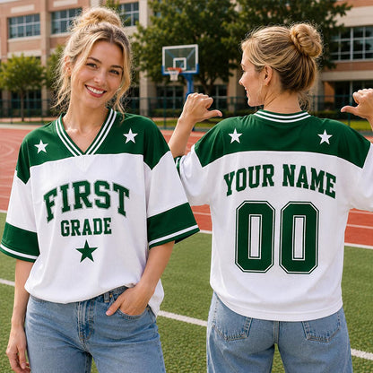 Personalized Grade And Name Star Graphic Teacher Mesh Jersey