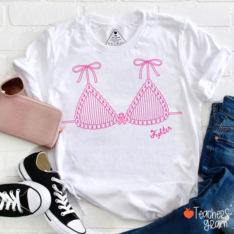 Personalized Text Pink Ribbon Bra Teacher T-Shirt