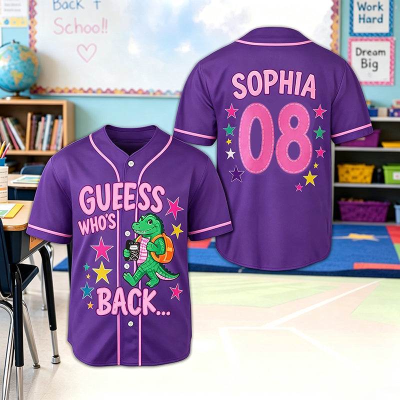 Personalized Name And Number Guess Who's Back Teacher Baseball Jersey