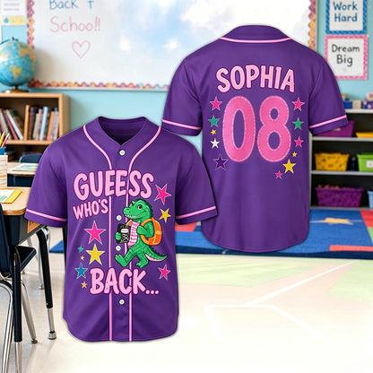 Personalized Name And Number Guess Who's Back Teacher Baseball Jersey