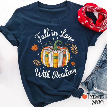 Fall In Love With Reading Autumn Teacher T-Shirt