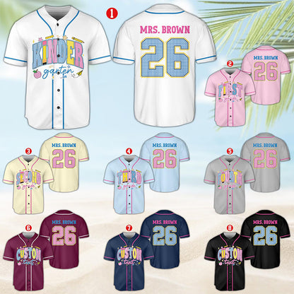Personalized Grade Name Plaid Number Mesh Teacher Baseball Jersey