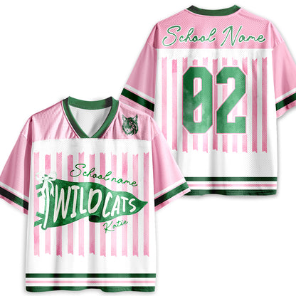 Personalized Mascot School Spirit Stripes Pennant Teacher Mesh Jersey