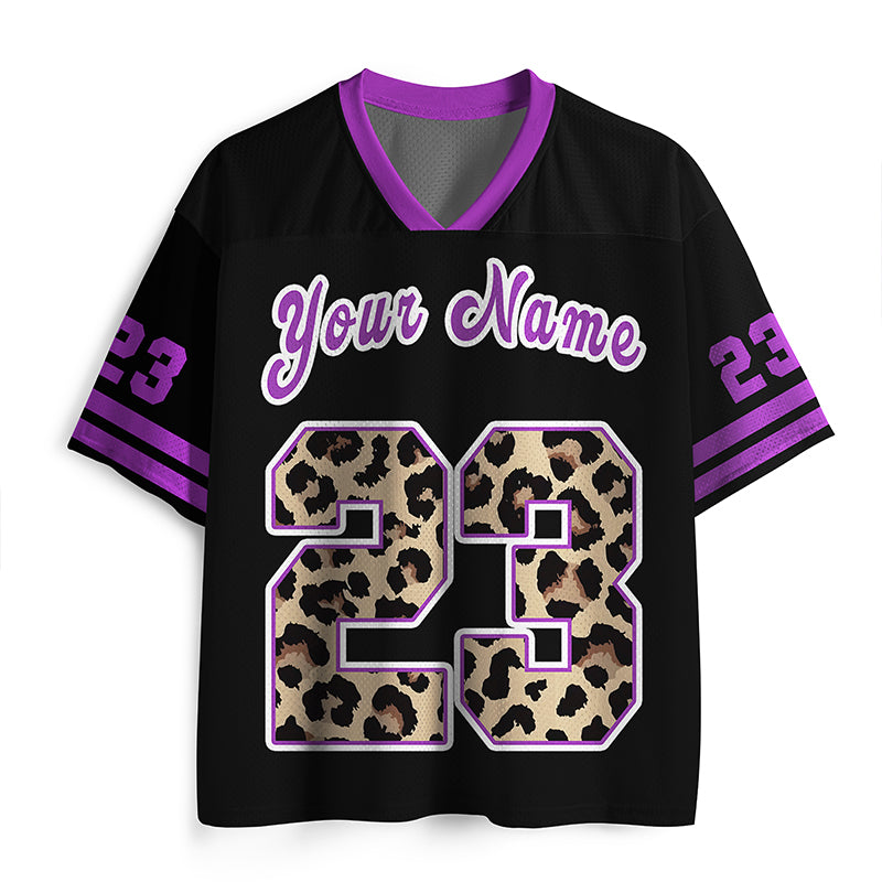 Personalized Name And Number Purple Leopard Teacher Mesh Jersey