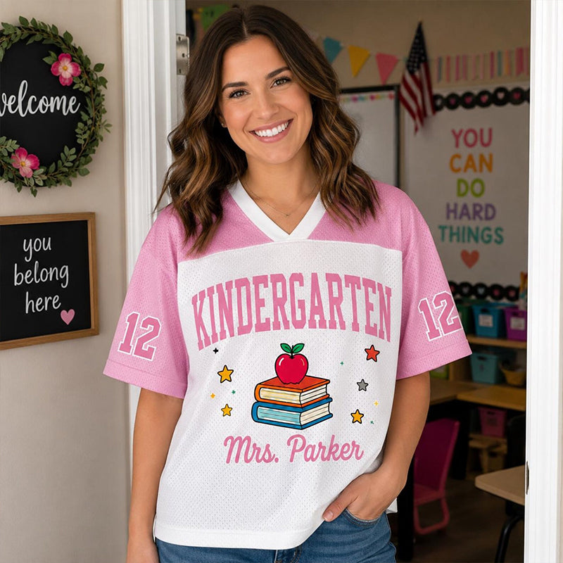 Personalized Grade Teacher Name And Number Apple Book Teacher Mesh Jersey