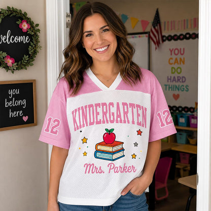 Personalized Grade Teacher Name And Number Apple Book Teacher Mesh Jersey