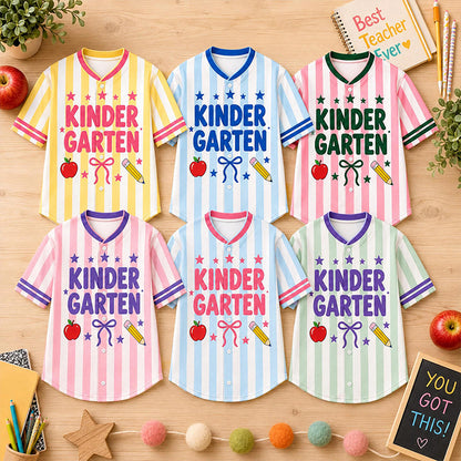 Personalized Grade Stripe Bow Apple Pencil Teacher Baseball Jersey